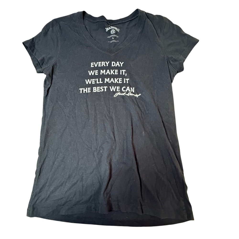 Jack Daniel's Graphic Tee V-Neck Short Sleeve Black T-Shirt Women's‎ L